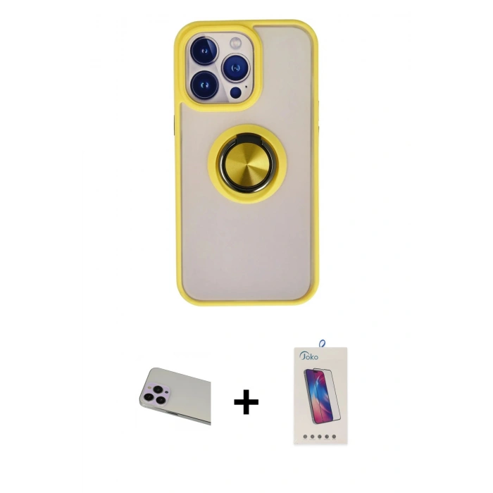 MARSİLYAN™- iPhone 13 Pro Max Kılıf Yörünge Çizgi - Siyah Joko 5D Cam + Rainbow Kamera Lens Koruma Cam - MR