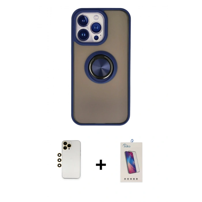 MARSİLYAN™- iPhone 13 Pro Max Kılıf Yörünge Çizgi - Siyah Joko 5D Cam + Shine Kamera Lens - GD