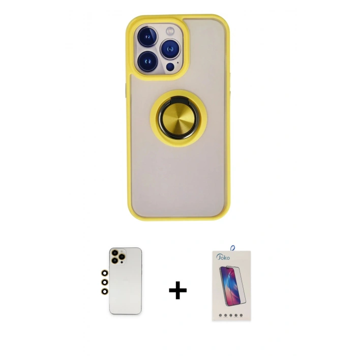 MARSİLYAN™- iPhone 13 Pro Max Kılıf Yörünge Çizgi - Siyah Joko 5D Cam + Shine Kamera Lens - GD