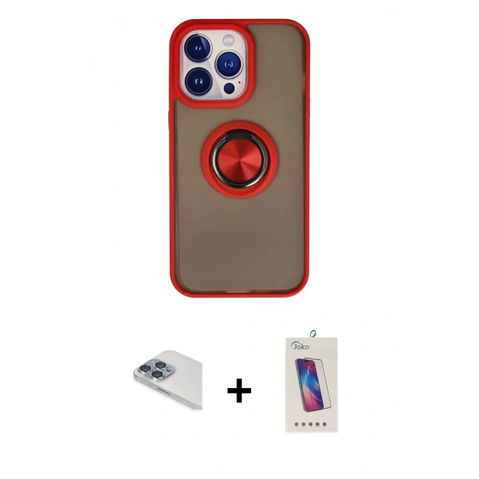 MARSİLYAN™- iPhone 13 Pro Max Kılıf Yörünge Çizgi - Siyah Joko 5D Cam + Pers Alüminyum Kamera Lens - SABE