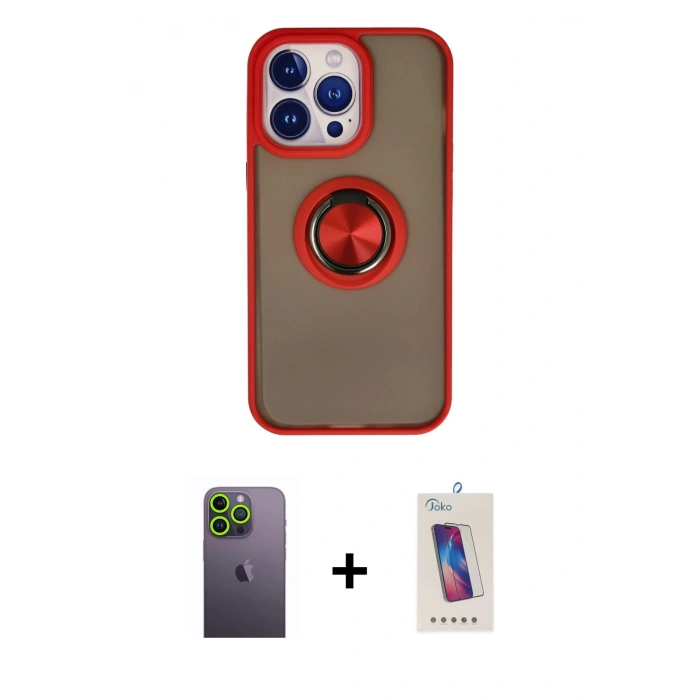 MARSİLYAN™- iPhone 13 Pro Max Kılıf Yörünge Çizgi - Siyah Joko 5D Cam + Neon Fosforlu Kamera Lens - YL