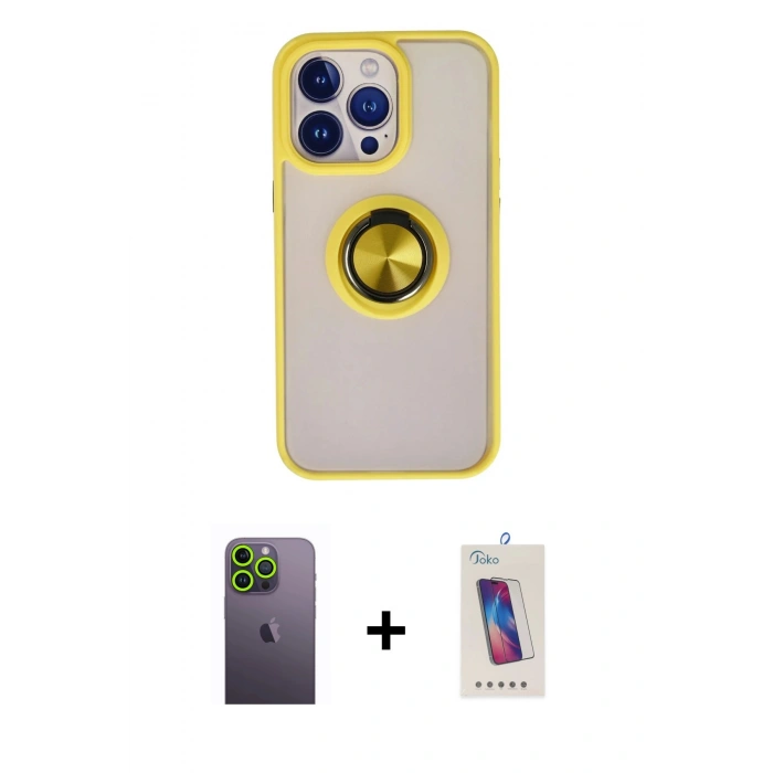 MARSİLYAN™- iPhone 13 Pro Max Kılıf Yörünge Çizgi - Siyah Joko 5D Cam + Neon Fosforlu Kamera Lens - YL