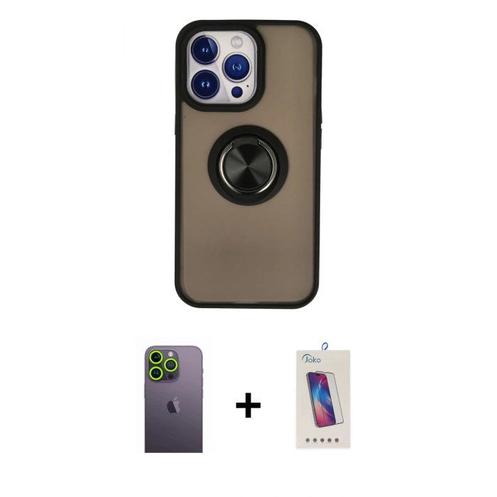 MARSİLYAN™- iPhone 13 Pro Max Kılıf Yörünge Çizgi - Siyah Joko 5D Cam + Neon Fosforlu Kamera Lens - YL