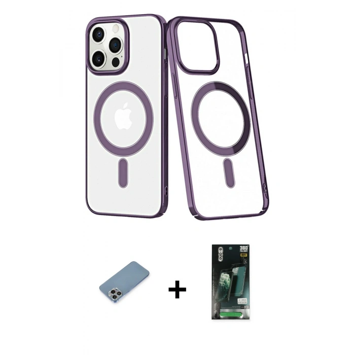 MARSİLYAN™- iPhone 13 Pro Max Kılıf Yörünge Minimal - Şeffaf 360 Full Body Arka Koruyucu + Shine Kamera Lens Koruma Cam - GI