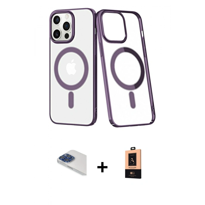 MARSİLYAN™- iPhone 13 Pro Max Kılıf Yörünge Minimal - Şeffaf Maxco Cam Ekran Koruyucu + Pers Alüminyum Kamera Lens - LT