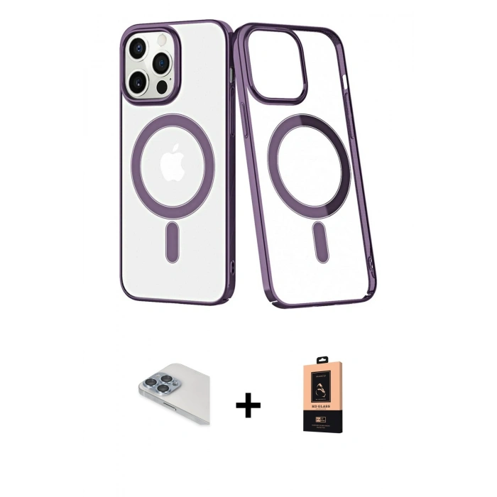 MARSİLYAN™- iPhone 13 Pro Max Kılıf Yörünge Minimal - Şeffaf Maxco Cam Ekran Koruyucu + Pers Alüminyum Kamera Lens - SABE