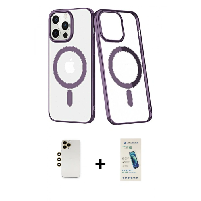 MARSİLYAN™- iPhone 13 Pro Max Kılıf Yörünge Minimal - Şeffaf Pasifik Cam Ekran Koruyucu + Shine Kamera Lens - GD