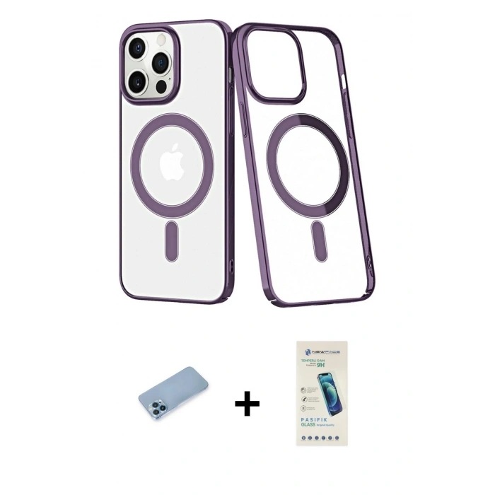 MARSİLYAN™- iPhone 13 Pro Max Kılıf Yörünge Minimal - Şeffaf Pasifik Cam Ekran Koruyucu + Shine Kamera Lens Koruma Cam - MI