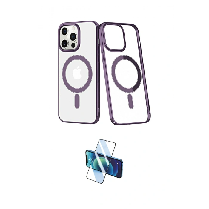 MARSİLYAN™- iPhone 13 Pro Max Kılıf Yörünge Minimal - Siyah 3D Antistatik Cam Ekran Koruyucu