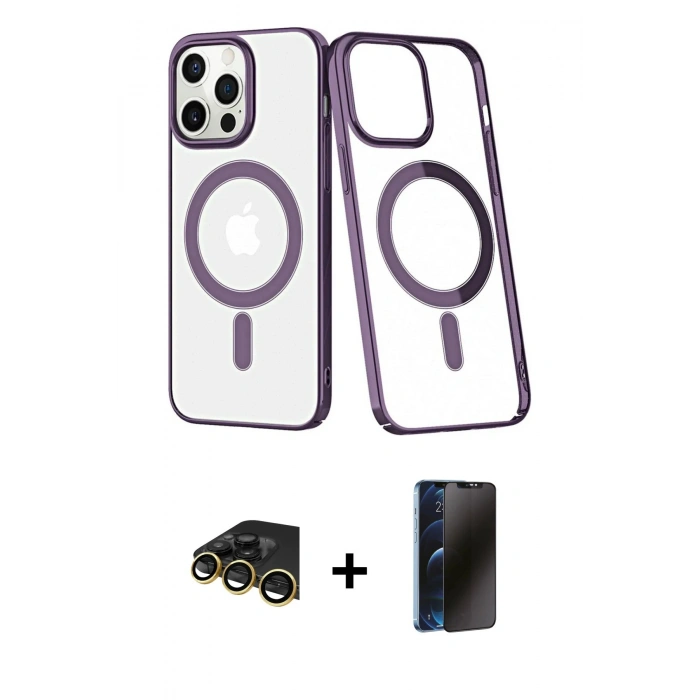 MARSİLYAN™- iPhone 13 Pro Max Kılıf Yörünge Minimal - Siyah 3D Antistatik Hayalet Cam Ekran Koruyucu + Raze Metal Kamera Lens - GD
