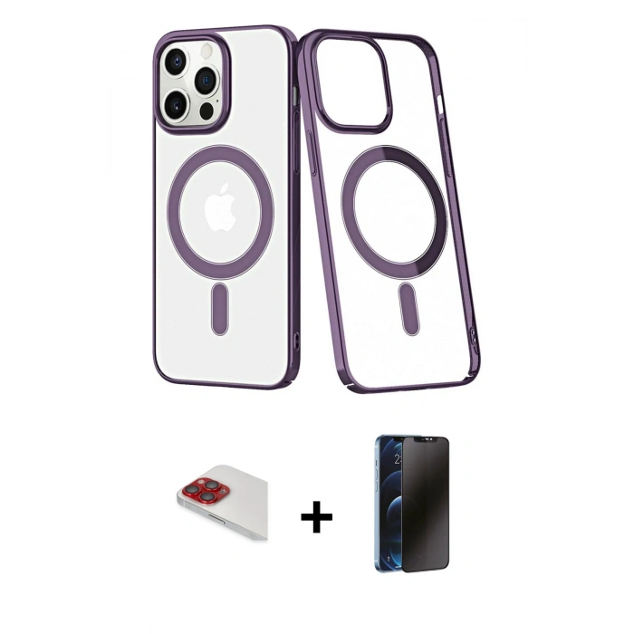 MARSİLYAN™- iPhone 13 Pro Max Kılıf Yörünge Minimal - Siyah 3D Antistatik Hayalet Cam Ekran Koruyucu + Pers Alüminyum Kamera Lens - KI