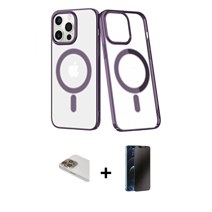 MARSİLYAN™- iPhone 13 Pro Max Kılıf Yörünge Minimal - Siyah 3D Antistatik Hayalet Cam Ekran Koruyucu + Pers Alüminyum Kamera Lens - GD