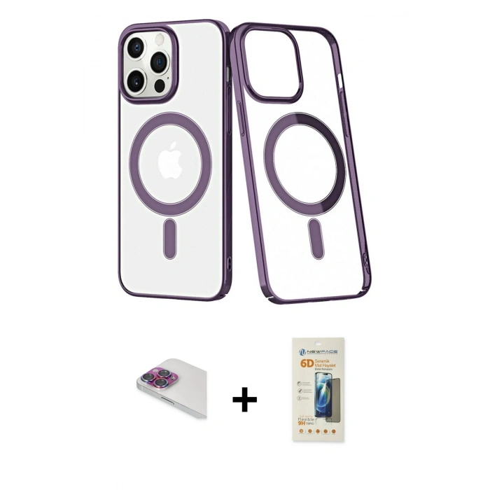 MARSİLYAN™- iPhone 13 Pro Max Kılıf Yörünge Minimal - Siyah 6D Mat Seramik Hayalet Nano Ekran Koruyucu + Pers Alüminyum Kamera Lens - GI
