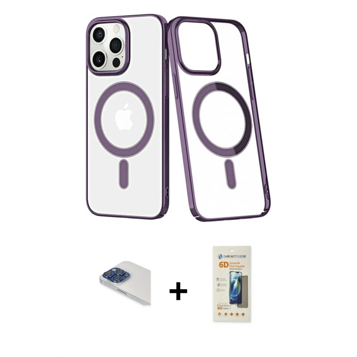 MARSİLYAN™- iPhone 13 Pro Max Kılıf Yörünge Minimal - Siyah 6D Mat Seramik Hayalet Nano Ekran Koruyucu + Pers Alüminyum Kamera Lens - LT