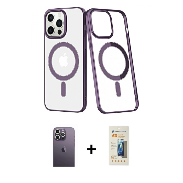 MARSİLYAN™- iPhone 13 Pro Max Kılıf Yörünge Minimal - Siyah 6D Mat Seramik Hayalet Nano Ekran Koruyucu + Neon Fosforlu Kamera Lens - BZ