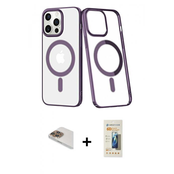 MARSİLYAN™- iPhone 13 Pro Max Kılıf Yörünge Minimal - Siyah 6D Mat Seramik Hayalet Nano Ekran Koruyucu + Pers Alüminyum Kamera Lens - GD