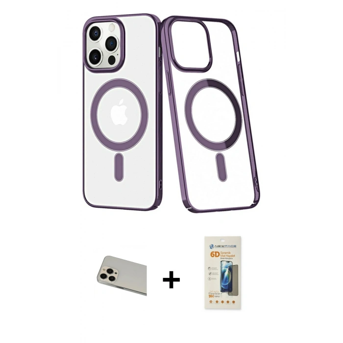 MARSİLYAN™- iPhone 13 Pro Max Kılıf Yörünge Minimal - Siyah 6D Mat Seramik Hayalet Nano Ekran Koruyucu + Rainbow Kamera Lens Koruma Cam - REGD