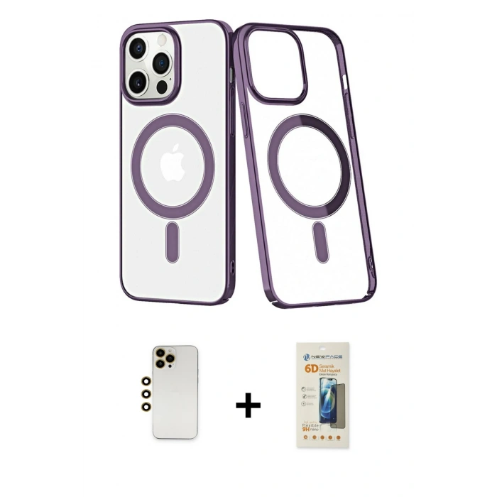 MARSİLYAN™- iPhone 13 Pro Max Kılıf Yörünge Minimal - Siyah 6D Mat Seramik Hayalet Nano Ekran Koruyucu + Shine Kamera Lens - GD