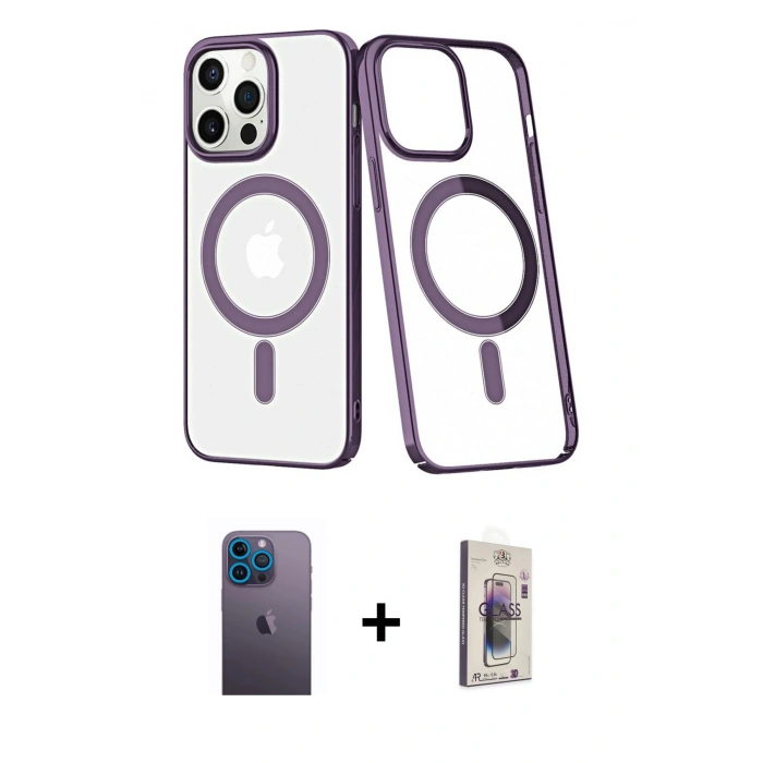 MARSİLYAN™- iPhone 13 Pro Max Kılıf Yörünge Minimal - Siyah Bilvis 3D Cam Ekran Koruyucu + Neon Fosforlu Kamera Lens - MI