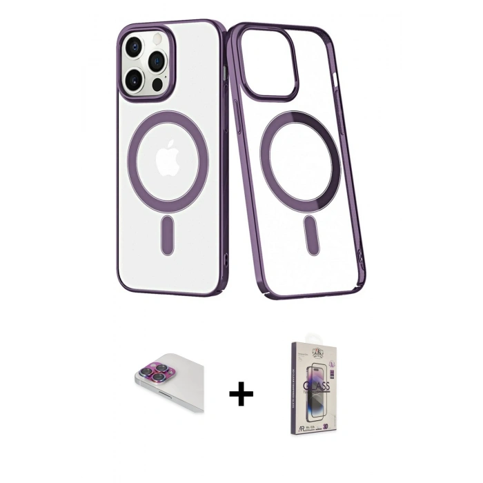 MARSİLYAN™- iPhone 13 Pro Max Kılıf Yörünge Minimal - Siyah Bilvis 3D Cam Ekran Koruyucu + Pers Alüminyum Kamera Lens - GI