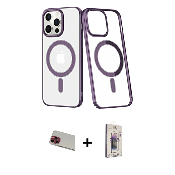 MARSİLYAN™- iPhone 13 Pro Max Kılıf Yörünge Minimal - Siyah Bilvis 3D Cam Ekran Koruyucu + Rainbow Kamera Lens Koruma Cam - KI