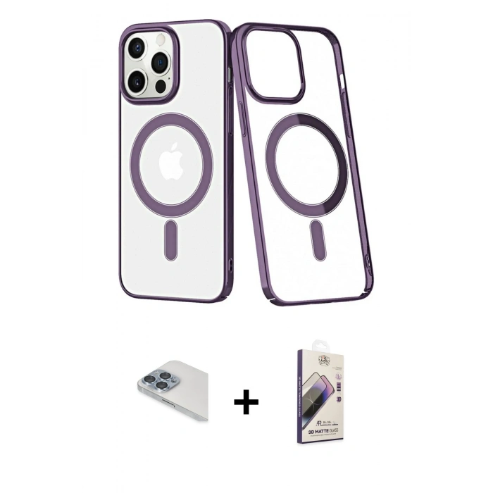 MARSİLYAN™- iPhone 13 Pro Max Kılıf Yörünge Minimal - Siyah Bilvis 3D Mat Cam Ekran Koruyucu + Pers Alüminyum Kamera Lens - SABE