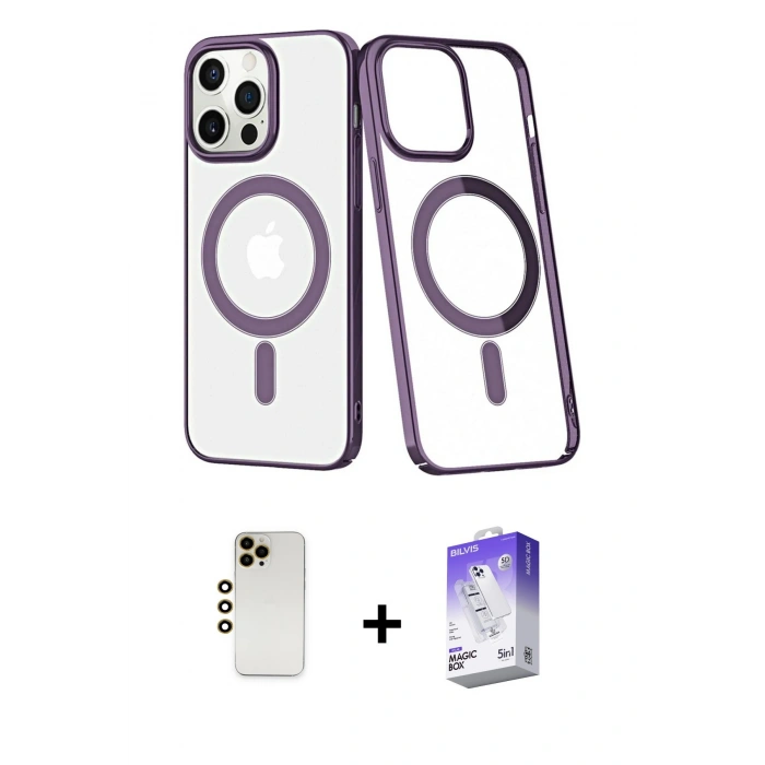 MARSİLYAN™- iPhone 13 Pro Max Kılıf Yörünge Minimal - Siyah Bilvis 5in1 3D Magic Cam Ekran Koruyucu + Shine Kamera Lens - GD