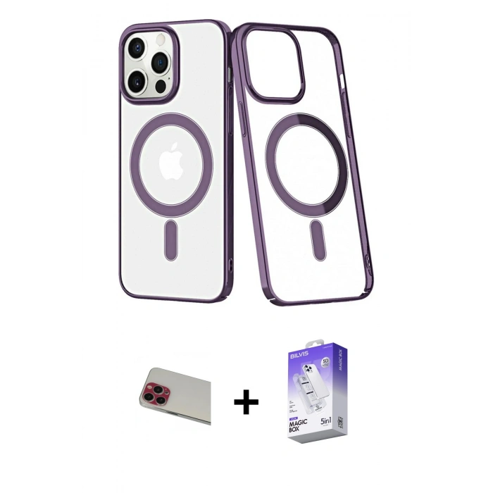 MARSİLYAN™- iPhone 13 Pro Max Kılıf Yörünge Minimal - Siyah Bilvis 5in1 3D Magic Cam Ekran Koruyucu + Rainbow Kamera Lens Koruma Cam - KI