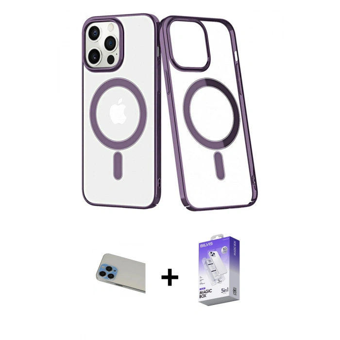 MARSİLYAN™- iPhone 13 Pro Max Kılıf Yörünge Minimal - Siyah Bilvis 5in1 3D Magic Cam Ekran Koruyucu + Rainbow Kamera Lens Koruma Cam - MI
