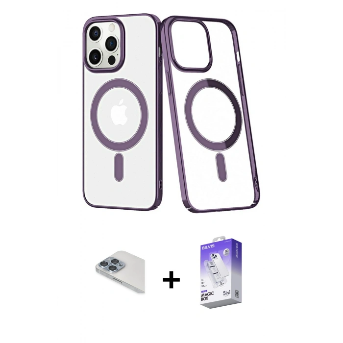 MARSİLYAN™- iPhone 13 Pro Max Kılıf Yörünge Minimal - Siyah Bilvis 5in1 3D Magic Cam Ekran Koruyucu + Pers Alüminyum Kamera Lens - SABE