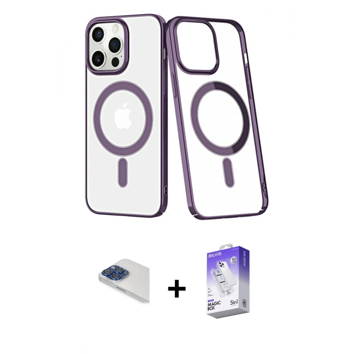 MARSİLYAN™- iPhone 13 Pro Max Kılıf Yörünge Minimal - Siyah Bilvis 5in1 3D Magic Cam Ekran Koruyucu + Pers Alüminyum Kamera Lens - LT
