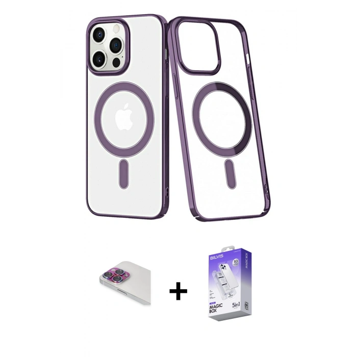 MARSİLYAN™- iPhone 13 Pro Max Kılıf Yörünge Minimal - Siyah Bilvis 5in1 3D Magic Cam Ekran Koruyucu + Pers Alüminyum Kamera Lens - GI