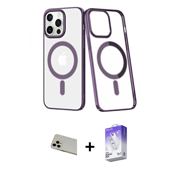 MARSİLYAN™- iPhone 13 Pro Max Kılıf Yörünge Minimal - Siyah Bilvis 5in1 3D Magic Cam Ekran Koruyucu + Rainbow Kamera Lens Koruma Cam - REGD