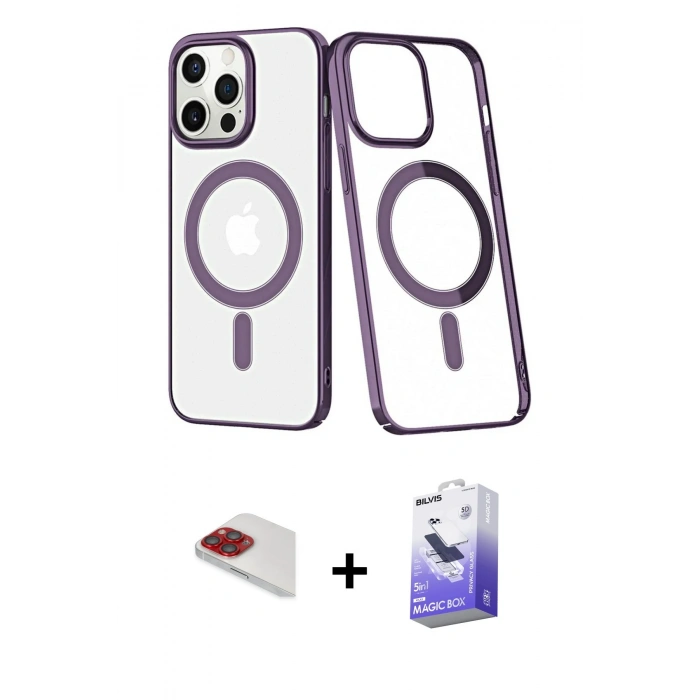 MARSİLYAN™- iPhone 13 Pro Max Kılıf Yörünge Minimal - Siyah Bilvis 5in1 5D Magic Hayalet Cam Ekran Koruyucu + Pers Alüminyum Kamera Lens - KI