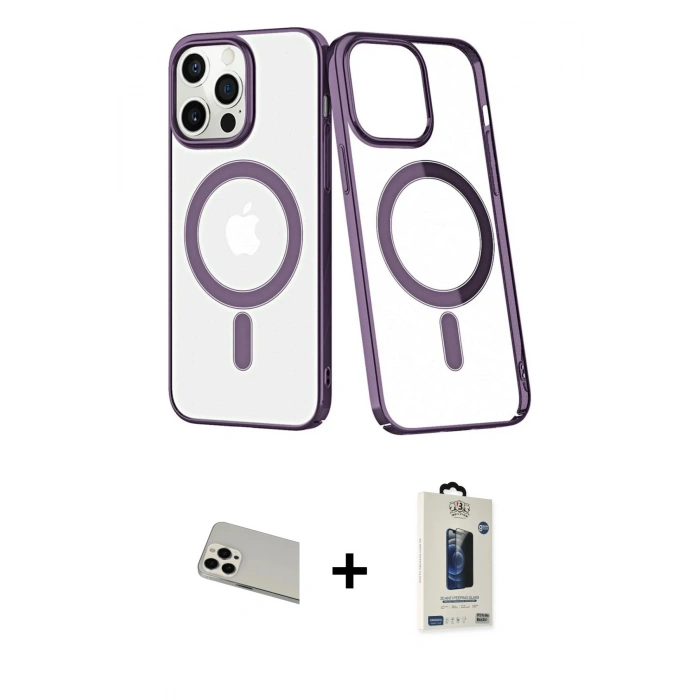 MARSİLYAN™- iPhone 13 Pro Max Kılıf Yörünge Minimal - Siyah Bilvis Hayalet Cam Ekran Koruyucu + Rainbow Kamera Lens Koruma Cam - BZ