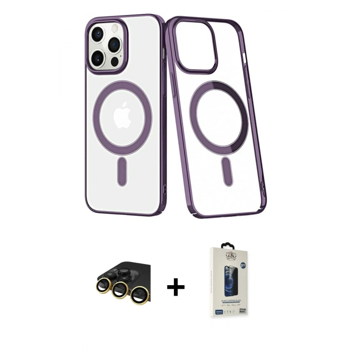 MARSİLYAN™- iPhone 13 Pro Max Kılıf Yörünge Minimal - Siyah Bilvis Hayalet Cam Ekran Koruyucu + Raze Metal Kamera Lens - GD