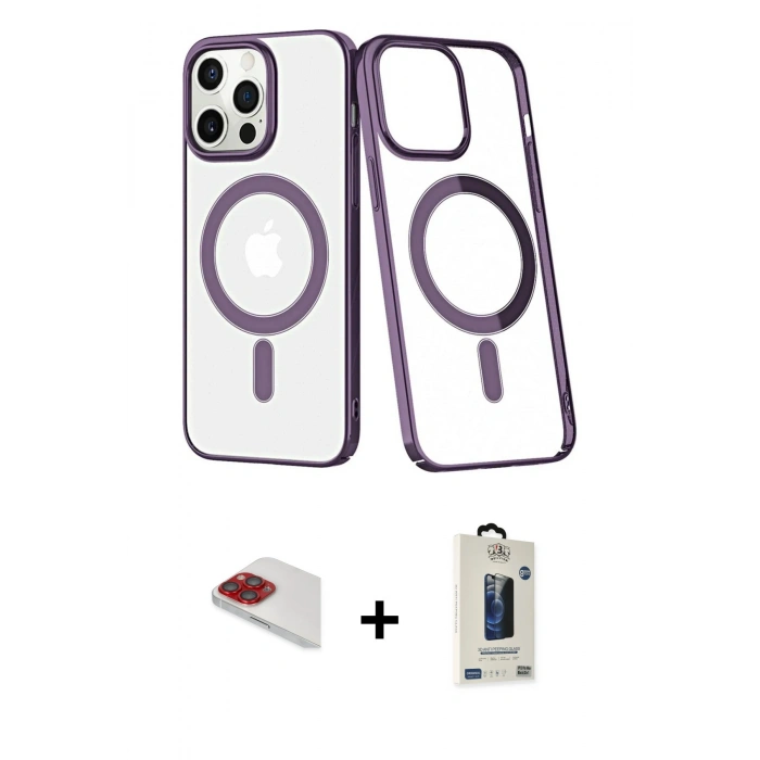 MARSİLYAN™- iPhone 13 Pro Max Kılıf Yörünge Minimal - Siyah Bilvis Hayalet Cam Ekran Koruyucu + Pers Alüminyum Kamera Lens - KI