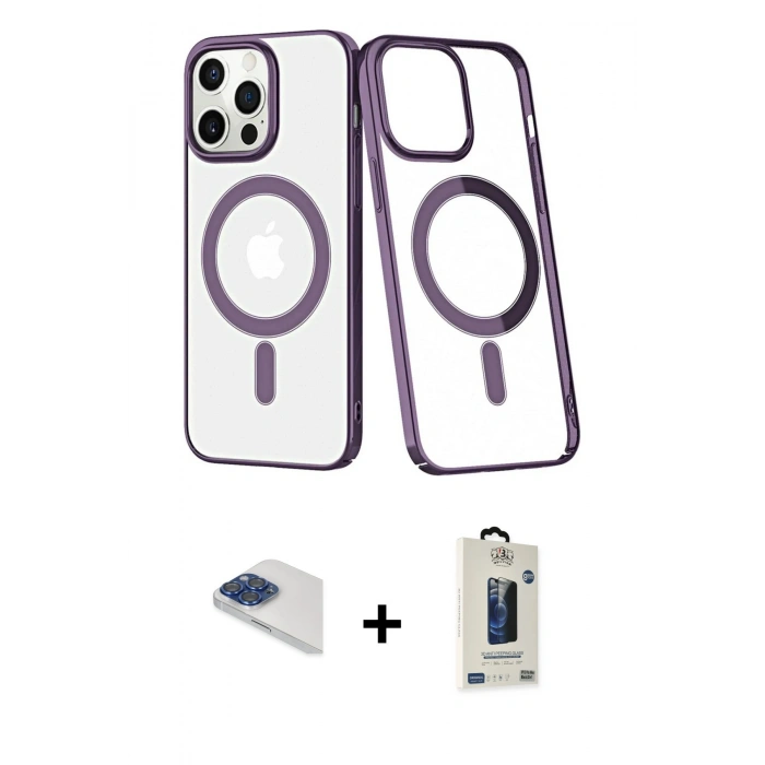 MARSİLYAN™- iPhone 13 Pro Max Kılıf Yörünge Minimal - Siyah Bilvis Hayalet Cam Ekran Koruyucu + Pers Alüminyum Kamera Lens - LT