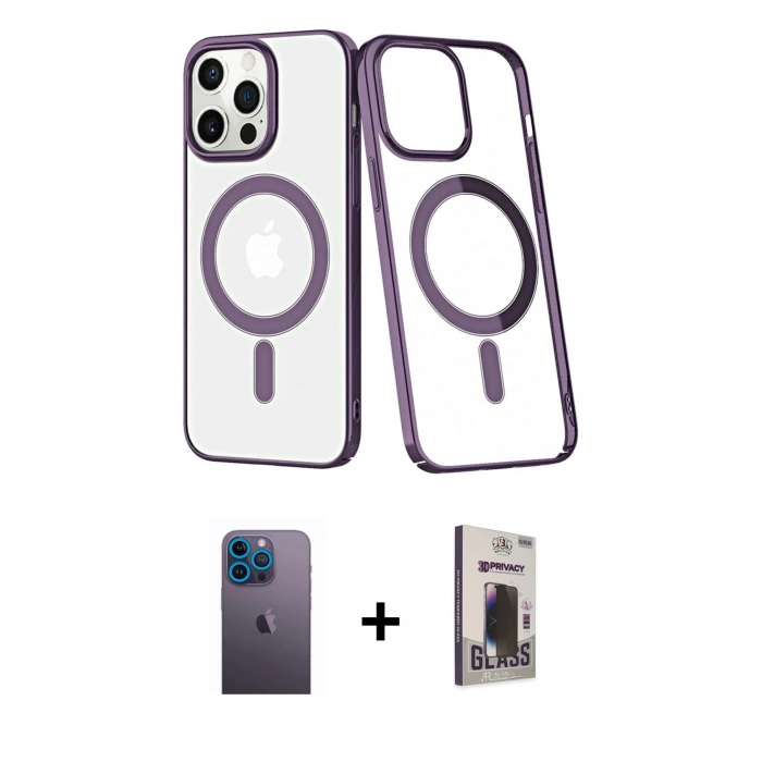 MARSİLYAN™- iPhone 13 Pro Max Kılıf Yörünge Minimal - Siyah Bilvis Hayalet Cam Ekran Koruyucu + Neon Fosforlu Kamera Lens - MI