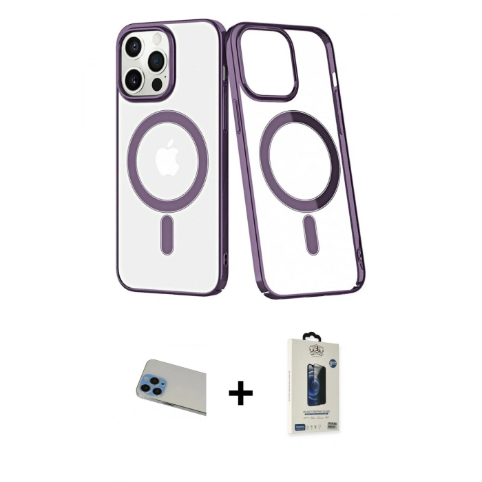 MARSİLYAN™- iPhone 13 Pro Max Kılıf Yörünge Minimal - Siyah Bilvis Hayalet Cam Ekran Koruyucu + Rainbow Kamera Lens Koruma Cam - MI