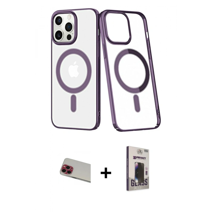 MARSİLYAN™- iPhone 13 Pro Max Kılıf Yörünge Minimal - Siyah Bilvis Hayalet Cam Ekran Koruyucu + Rainbow Kamera Lens Koruma Cam - KI