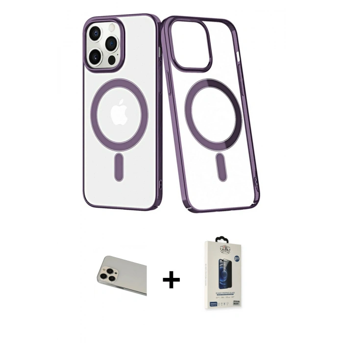 MARSİLYAN™- iPhone 13 Pro Max Kılıf Yörünge Minimal - Siyah Bilvis Hayalet Cam Ekran Koruyucu + Rainbow Kamera Lens Koruma Cam - REGD