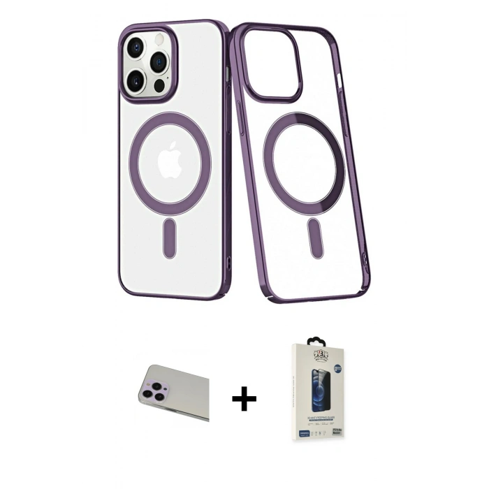 MARSİLYAN™- iPhone 13 Pro Max Kılıf Yörünge Minimal - Siyah Bilvis Hayalet Cam Ekran Koruyucu + Rainbow Kamera Lens Koruma Cam - MR