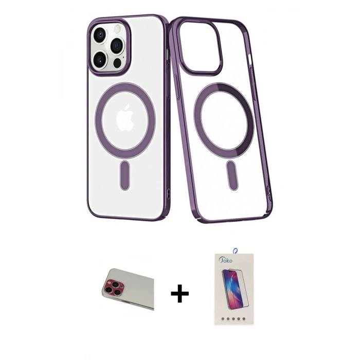MARSİLYAN™- iPhone 13 Pro Max Kılıf Yörünge Minimal - Siyah Joko 5D Cam + Rainbow Kamera Lens Koruma Cam - KI