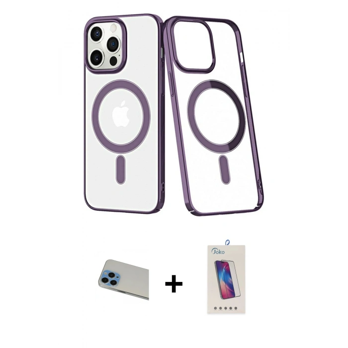 MARSİLYAN™- iPhone 13 Pro Max Kılıf Yörünge Minimal - Siyah Joko 5D Cam + Rainbow Kamera Lens Koruma Cam - MI