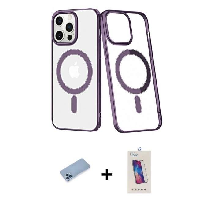 MARSİLYAN™- iPhone 13 Pro Max Kılıf Yörünge Minimal - Siyah Joko 5D Cam + Mavi Shine Kamera Lens Koruma Cam