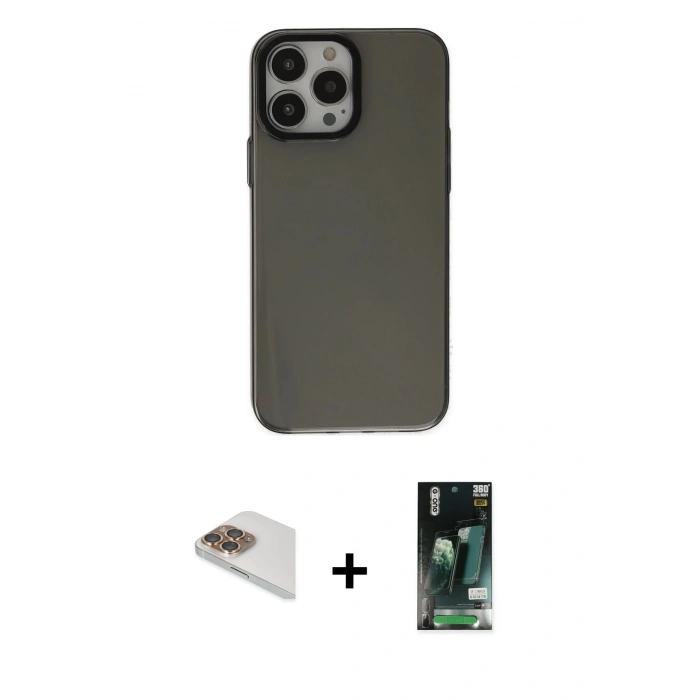 MARSİLYAN™- iPhone 13 Pro Max Kılıf Zirve Doku Koleksiyonu - Şeffaf 360 Full Body Arka Koruyucu + Gold Pers Alüminyum Kamera Lens