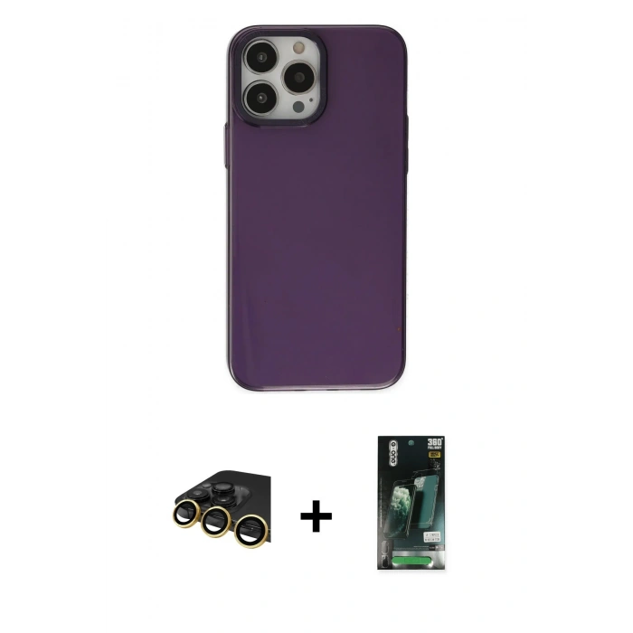MARSİLYAN™- iPhone 13 Pro Max Kılıf Zirve Doku Koleksiyonu - Şeffaf 360 Full Body Arka Koruyucu + Raze Metal Kamera Lens - GD