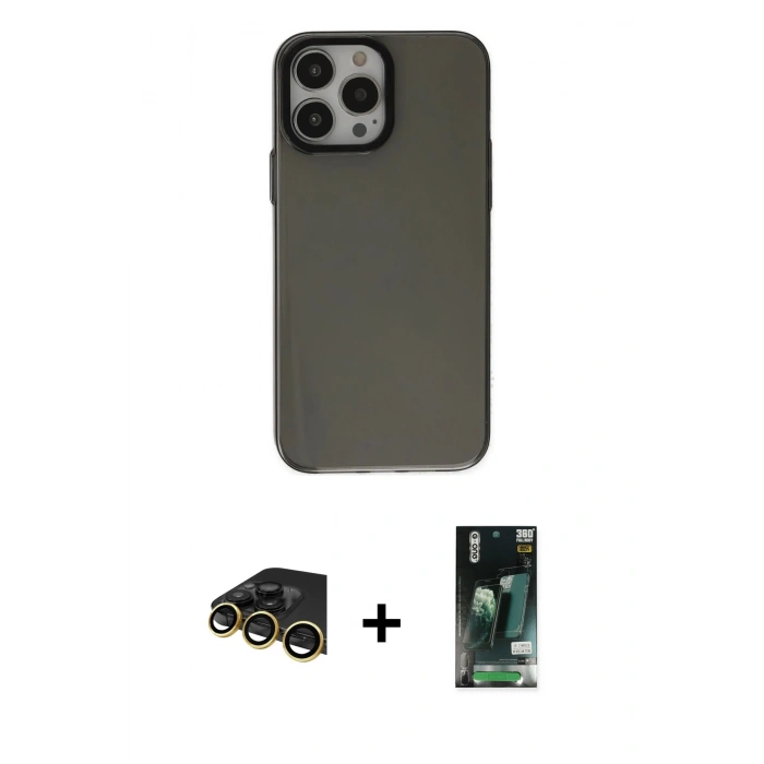 MARSİLYAN™- iPhone 13 Pro Max Kılıf Zirve Doku Koleksiyonu - Şeffaf 360 Full Body Arka Koruyucu + Raze Metal Kamera Lens - GD