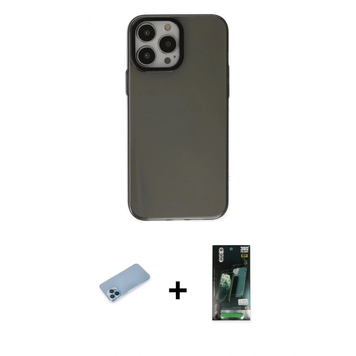 MARSİLYAN™- iPhone 13 Pro Max Kılıf Zirve Doku Koleksiyonu - Şeffaf 360 Full Body Arka Koruyucu + Shine Kamera Lens Koruma Cam - MI